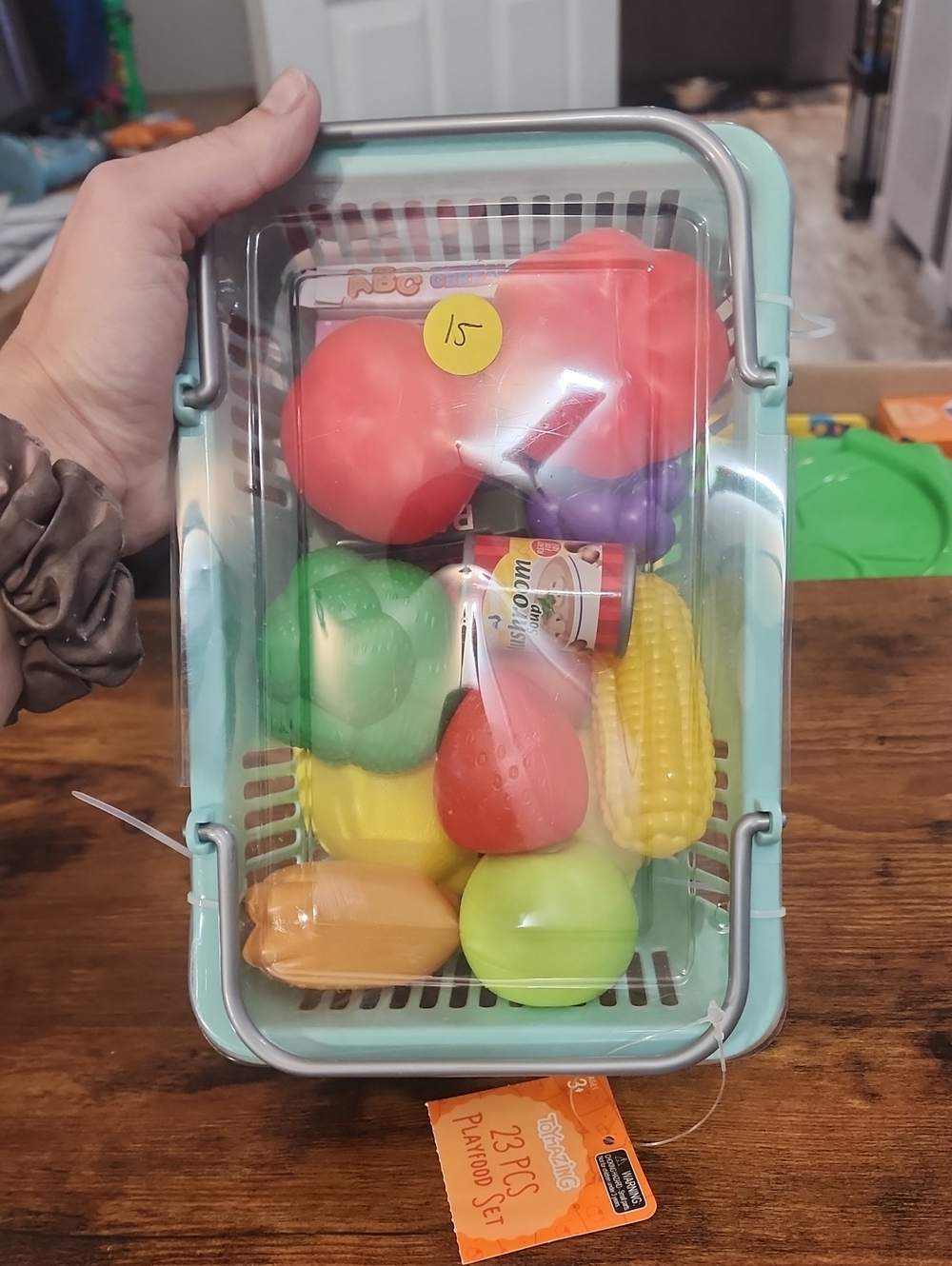 Playtime Grocery Basket with Colorful Toy Fruits & Vegetables - Mint